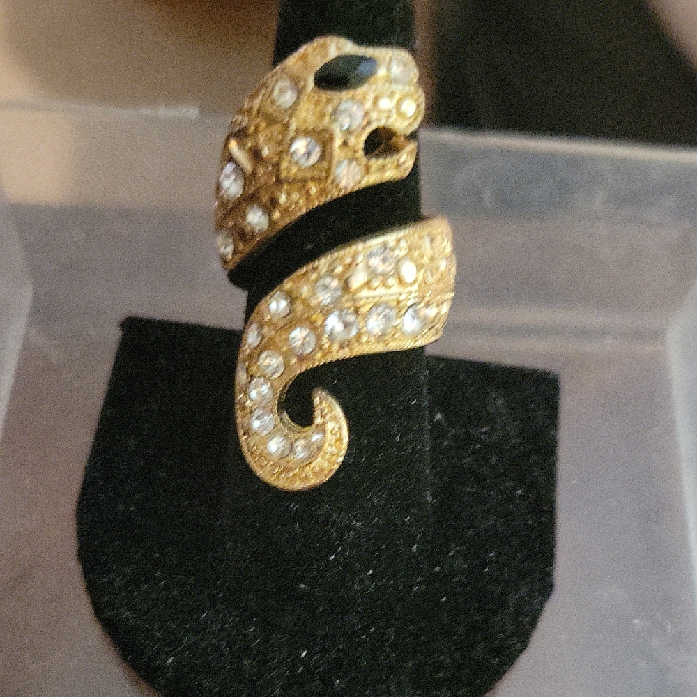 Gold and Black Crystal Swirl Ring